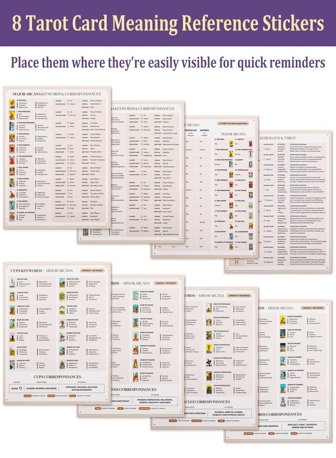 Fofeadm 1260 PCS Mini Tarot Stickers for Journaling, 1.25" x 0.78" Tarot Card Stickers Based on Rider Waite Tarot Deck, 8 Tarot Cheat Sheet Included - Image 3